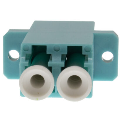 Adapter LC to LC Duplex Multi-Mode, Plastic Body with Flange, 10GIG OM3/OM4, Aqua Blue, SC Foot Print, Fiber Optic Adapter. - Image 3