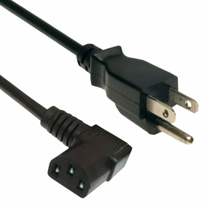 Power Cord Nema 5-15P to IEC320-C13 Female Right Angle, UL/CSA, 18 AWG, 3C, PVC Black