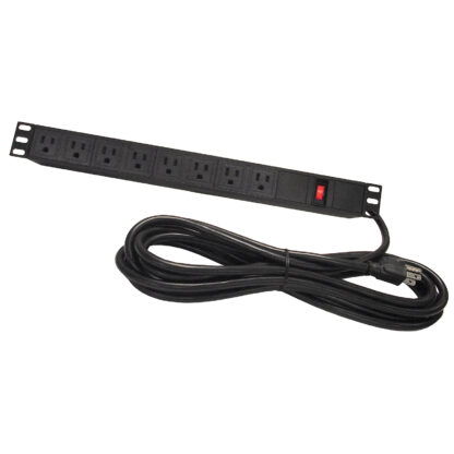 19-Inch Rack Mount Metal Power Strip with 8 Outlets and 15 Foot Cord