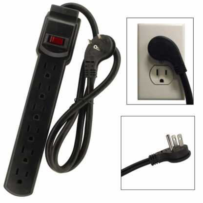 Power Strip with 6 AC Outlet, 3 Foot Cord and 45-Degree Angle Flat Plug