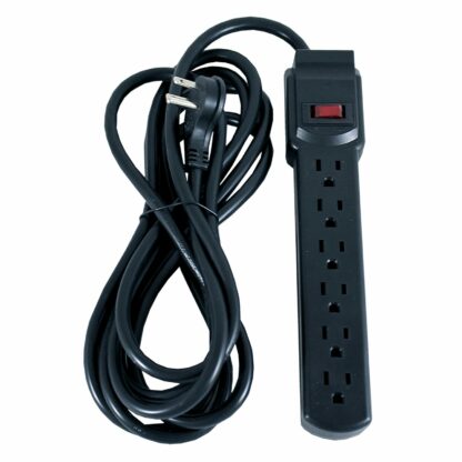 6 AC Outlet Flat Plug Power Strip, Surge Protected, 12 Foot Cord, Black