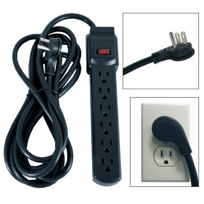 6 AC Outlet Flat Plug Power Strip, Surge Protected, 12 Foot Cord, Black - Image 2