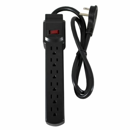 6 AC Outlet Flat Plug Power Strip, Surge Protected, 3 Foot Cord
