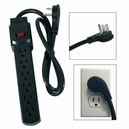 6 AC Outlet Flat Plug Power Strip, Surge Protected, 3 Foot Cord - Image 2