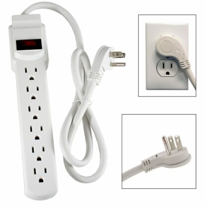 6 AC Outlet Flat Plug Power Strip, Surge Protected, 3 Foot Cord - Image 2
