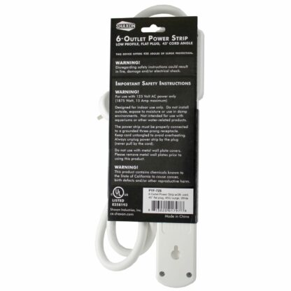 6 AC Outlet Flat Plug Power Strip, Surge Protected, 3 Foot Cord - Image 4