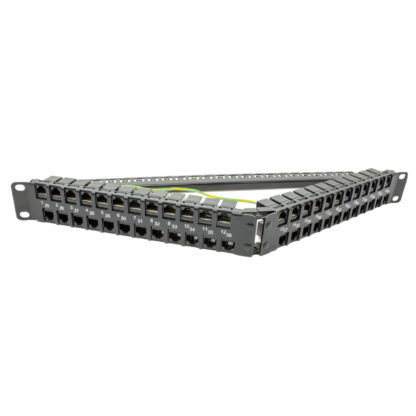 48 Port Angled Ultra High Density 1U loaded keystone panel with one wire management bar