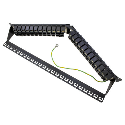 48 Port Angled Ultra High Density 1U loaded keystone panel with one wire management bar - Image 2