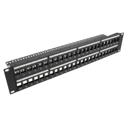 48 Port High Density 2U unloaded keystone panel with two wire management bars