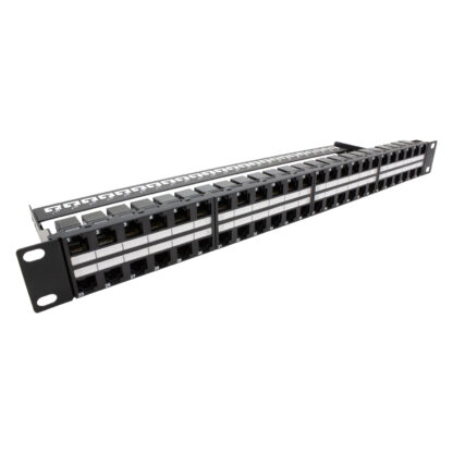 48 Port Ultra High Density 1U loaded CAT6 Premium coupler panel with one wire management bar