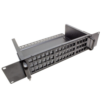 48 Port High Density 2U unloaded keystone coupler panel with Included wire management tray and custom sliding tray feature