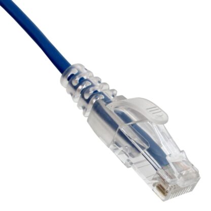 TAA CAT 6A Slim Patch Cable, UTP Stranded, Finger Boot, Blue